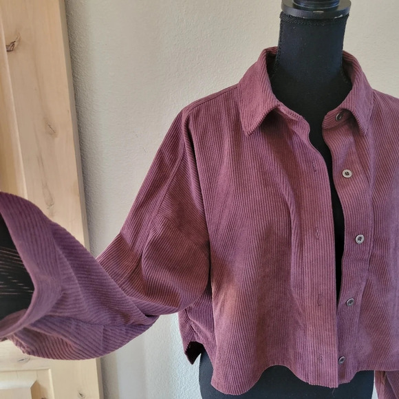 THREAD & SUPPLY Plum Purple Corduroy Cropped Button Down Jacket - Picture 6 of 10
